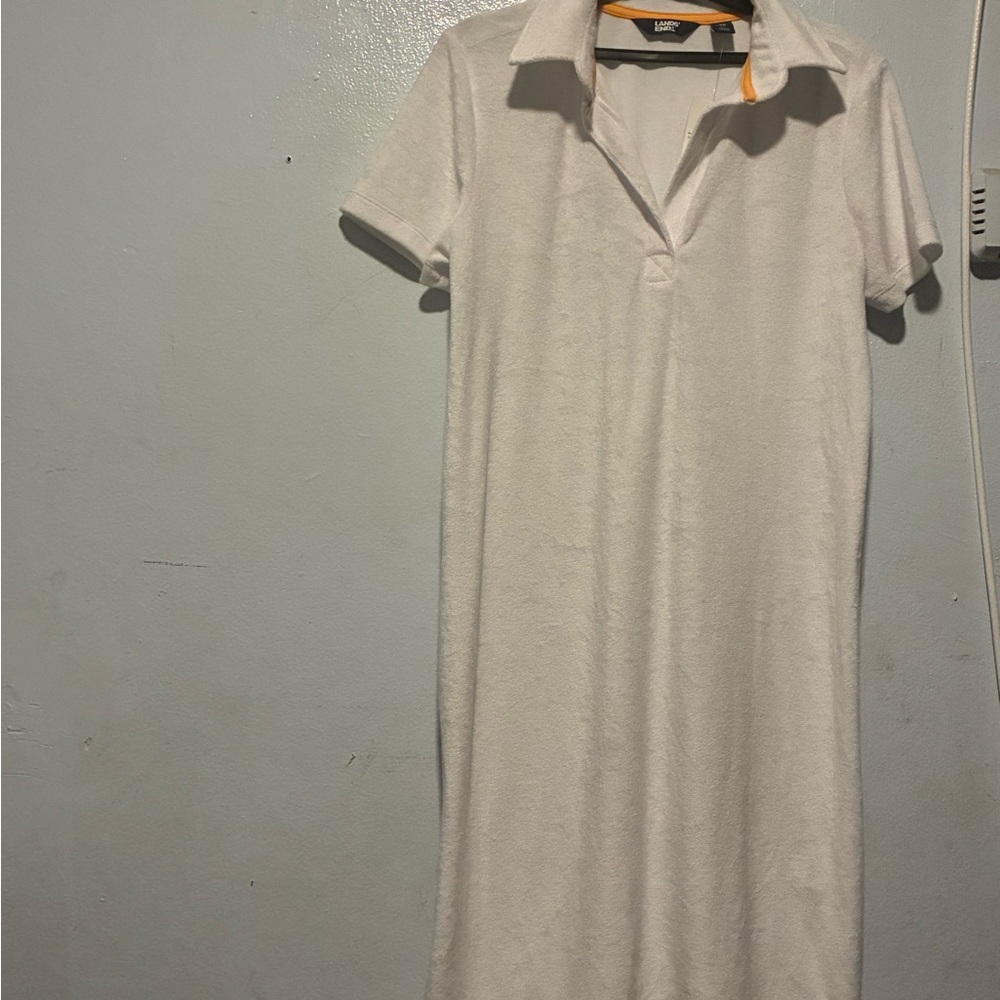 Lands' End White Top with Vibrant Orange Trim